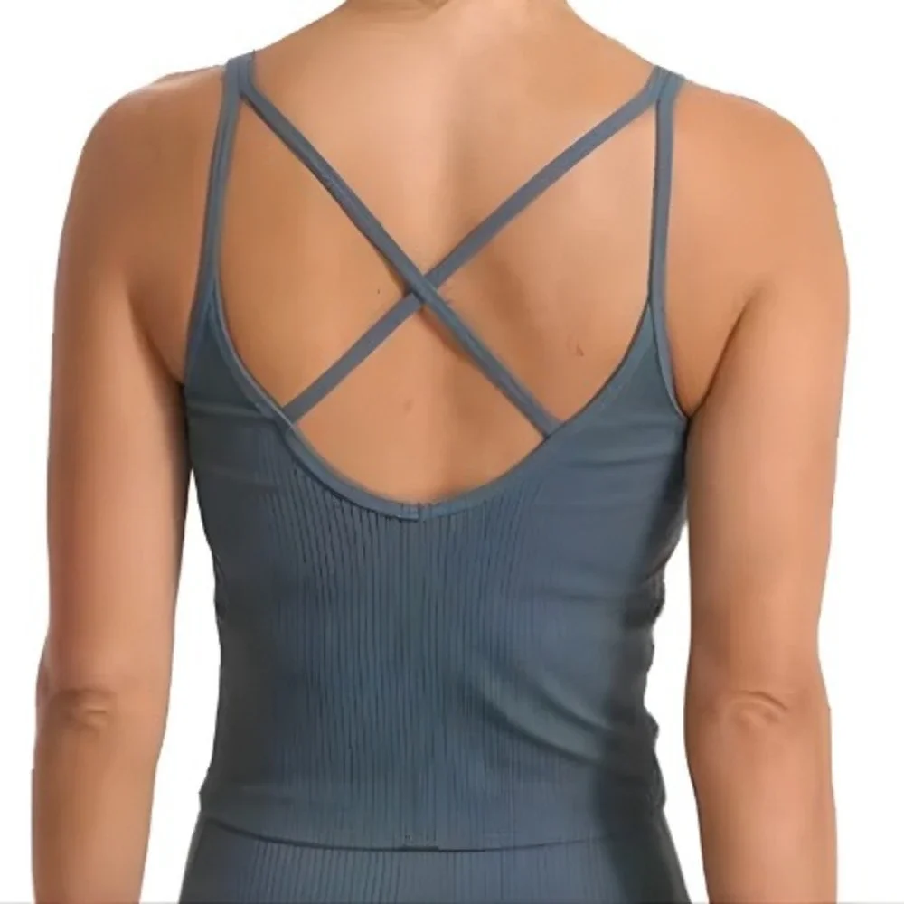 Vuori Rib Crop Tank Top Women's Size S Stone Ribbed Activewear - Picture 3 of 8